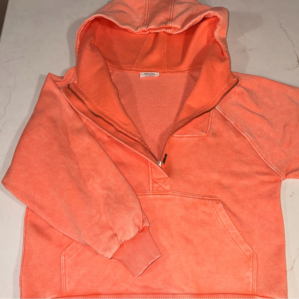 Zenana Outfitters Coral Half-Zip Hoodie